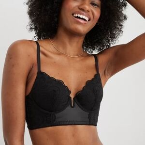 NWT Aerie Black Show Off Plunge Push Up Rooftop Garden Lace Bra Size 42D